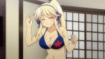  10s 1girl animated animated_gif bikini blonde_hair breasts female hair_ribbon katsuragi_(senran_kagura) large_breasts ponytail ribbon screencap senran_kagura senran_kagura_(series) smile solo swimsuit 