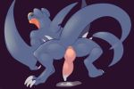  2016 animal_genitalia butt claws cloaca cum cum_on_ground cum_on_penis erection feral fin garchomp looking_at_viewer looking_back male mordu nintendo penis pok&eacute;mon pok&eacute;mon_(species) presenting presenting_hindquarters raised_tail rear_view simple_background solo spread_legs spreading standing video_games 