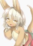  :3 absurdres animal_ears blurry commentary depth_of_field eyebrows_visible_through_hair fang fur fur_trim furry highres made_in_abyss nanachi_(made_in_abyss) neko_pachi sketch solo square_pupils whiskers white_background yellow_eyes 