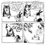  ! 2012 4koma black_nose canine comic customer_service_wolf dialogue ears_down imminent_vore lagomorph mammal onomatopoeia rabbit snout sound_effects speech_bubble text unknown_artist vore wolf 