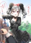  :d absurdres animal_ears black_dress blurry blurry_background bow commentary_request depth_of_field dress drill_hair eyebrows_visible_through_hair frilled_dress frilled_sleeves frills gothic_lolita hair_bow highres idolmaster idolmaster_cinderella_girls juliet_sleeves kanzaki_ranko lolita_fashion long_sleeves mickey_mouse_ears mouse_ears open_mouth out_of_frame pentagon_(railgun_ky1206) pointing polka_dot polka_dot_bow pov pov_hands puffy_sleeves red_eyes silver_hair smile solo_focus translation_request twin_drills wide_sleeves 