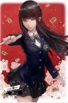  1girl black_hair compression_artifacts female flower flower_background long_hair looking_at_viewer open_mouth persona_5 school_uniform solo tougou_hifumi uniform 