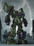  absurdres cloud construction_site decepticon devastator_(transformers) epic factory highres lightning mecha no_humans oldschool realistic robot science_fiction storm transformers 