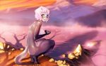  2018 anthro big_breasts breasts coffeechicken day detailed_background digital_media_(artwork) female hair mammal mustelid nipples nude otter outside sky solo white_hair 
