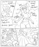  2018 alien alternate_species anthro bandanna bloomers breasts clothing comic crossover dialogue digital_media_(artwork) english_text female fight gooey_(kirby) hair half-closed_eyes hi_res hoodie human humanized jigglypuff kirby kirby_(series) long_hair long_tail male mammal minus8 monochrome navel nintendo pok&eacute;mon pok&eacute;mon_(species) shirt short_hair super_smash_bros t-shirt text video_games 