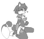  &lt;3 2018 bikini breasts canine cleavage clothed clothing female fox hair hi_res kneeling krystal long_tail looking_aside looking_at_viewer mammal monochrome nintendo paperclip_(artist) short_hair simple_background smile solo star_fox swimsuit video_games 