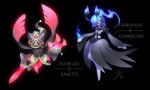  2014 alternate_species ambiguous_gender banette blue_hair cat-meff chandelure clothing doublade dress duo fusion gardevoir ghost hair humanoid looking_at_viewer mammal melee_weapon nintendo pink_eyes pok&eacute;mon pok&eacute;mon_(species) pok&eacute;mon_fusion spirit sword syntheticimagination video_games weapon yellow_eyes 
