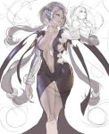  aa_megami-sama boots breasts center_opening claws facial_mark forehead_mark gtunver highres hild large_breasts long_hair looking_at_viewer monochrome sketch thigh_boots thighhighs work_in_progress 
