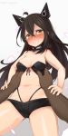  1girl ahoge babydoll bangs black_hair black_shorts blush breasts carrying clenched_teeth commentary_request crossed_bangs girls_frontline hair_between_eyes headgear highres judge_(girls_frontline) long_hair looking_at_viewer medium_breasts mou_tama_maru navel out_of_frame pixiv_id pov pov_hands short_shorts shorts sidelocks solo_focus suspender_shorts suspenders tears teeth yellow_eyes 