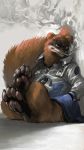  cigarette crossed_legs furry grin hakumei_to_mikochi hands_in_pockets highres incal iwashi_(hakumei_to_mikochi) jacket looking_at_viewer no_humans paws sitting smile smoking solo weasel 