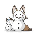  :3 animal_ears blush_stickers capybara_(kemono_friends) ezo_red_fox_(kemono_friends) fox_ears fox_tail kemono_friends kokage_(kemofu-xof) lowres simple_background snowman solo tail white_background 