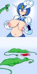  areola armor belly big_breasts blue_eyes breasts bulge capcom clothed clothing female fupoo helmet machine mega_man_(series) nipples not_furry reptile robot roll_(megaman) scalie sequence simple_background snake soft_vore splash_woman topless video_games vore 