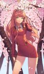 bad_id bad_pixiv_id bangs breasts cherry_blossoms contrapposto darling_in_the_franxx day dress eyebrows_visible_through_hair eyelashes flower green_eyes hair_tucking hairband highres horns lee_seok_ho long_hair long_sleeves looking_at_viewer medium_breasts necktie open_mouth outdoors petals pink_hair red_neckwear short_necktie signature solo standing teeth tree wind wing_collar zero_two_(darling_in_the_franxx) 