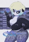  2018 alternate_version_at_source angry bear big_breasts big_butt blonde_hair breasts butt chav cigarette city claws cleavage clothed clothing detailed_background digital_media_(artwork) ear_piercing fangs female hair jacket leather leather_jacket leopard_print mammal panda piercing short_hair smoking smutbunny sol_paws solo thick_thighs urban voluptuous wide_hips 