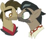 alpha_channel amber_eyes biff_(mlp) black_hair blush brown_body brown_fur brown_hair caballeron_(mlp) clothing earth_pony equid equine facial_hair friendship_is_magic fur green_eyes hair hasbro hi_res horse mammal my_little_pony neckerchief nose_to_nose pony shirt shirt_collar taaffeiite topwear