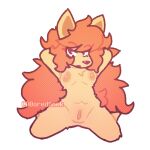 1:1 aboredsnek_113 anthro breasts canid canine ceroba_(undertale_yellow) female fox genitals hair hands_behind_head hi_res long_hair mammal nude orange_hair pussy solo spread_legs spreading undertale_(series) undertale_yellow