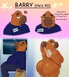 anthro barry_(nood1e) bathing big_butt butt capybara caviid chubby_anthro chubby_male english_text hi_res male male/male mammal mcdonald&#039;s nood1e nude obese obese_anthro obese_male old overweight overweight_anthro overweight_male rodent security security_guard showering sleeping slightly_chubby solo tailless text tired_eyes wet