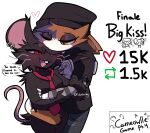 &lt;3 2023 anthro arms_around_waist artist_name breasts calico_cat camille_(fortnite) chibi domestic_cat duo english_description english_text epic_games featureless_breasts felid feline felis female female/female forehead_kiss fortnite half-closed_eyes hi_res holding_arm kissing_forehead looking_at_another looking_at_partner mammal meow_skulls_(fortnite) mostly_nude murid murine narrowed_eyes necktie necktie_only number one_eye_closed open_mouth open_smile rat retweet_button rodent size_difference slumberdoq smile speech_bubble standing strip_game tail tail_around_waist talking_to_another talking_to_partner text title_drop