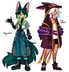  2boys absurdres alternate_costume animal_ears commentary cyno_(genshin_impact) english_commentary fingerless_gloves fox_boy fox_ears full_body genshin_impact gloves green_hair hands_in_pockets highres jacket male_focus mlymrr multiple_boys pants shirt shorts tighnari_(genshin_impact) white_hair white_shirt 