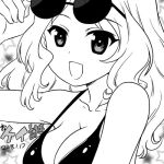  :d adjusting_eyewear bikini breasts character_name cleavage collarbone commentary dated eyewear_on_head girls_und_panzer greyscale hair_intakes happy_birthday kay_(girls_und_panzer) long_hair looking_at_viewer lowres medium_breasts monochrome nanashiro_gorou open_mouth smile solo star starry_background sunglasses swimsuit upper_body 