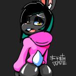 animal_humanoid anthro bunn-e butt clothed clothing digital_media_(artwork) feral fur hair humanoid lagomorph lagomorph_humanoid leporid male mammal mammal_humanoid nude open_mouth rabbit rodent rodent_humanoid simple_background synt84 tail