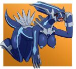 absurd_res anthro blue_tail breasts dialga droopygoober female generation_4_pokemon hi_res legendary_pokemon nintendo nude pokemon pokemon_(species) red_eyes simple_background solo tail