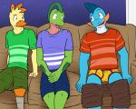  2016 5:4 amphibian anthro avian beak bird chicken clothing combusken comic digital_media_(artwork) flora_fauna friends fuze group grovyle leaf lizard male male/male marshtomp night nintendo plant pok&eacute;mon pok&eacute;mon_(species) pok&eacute;morph reptile scalie sofa underwear undressing video_games 