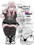 &lt;3 3:4 agender_pride_colors anthro bisexual_pride_colors bodily_fluids bottomwear bracelet bulge chubby_anthro chubby_male clothing converse converse_shoes domestic_cat english_text felid feline felis footwear fur gat0pussy24 grin gym_bottomwear gym_clothing gym_shorts hair half-closed_eyes high_top_sneakers jewelry legwear lgbt_pride long_hair male mammal narrowed_eyes nonbinary_(lore) nonbinary_pride_colors pink_body pink_fur pink_hair pride_colors shirt shoes shorts simple_background slightly_chubby smile sneakers solo stockings stubble sudor_(gat0pussy24) sweat sweatdrop t-shirt text thong topwear underwear white_background