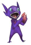 2014 3_toes ambiguous_gender feet gem gem_eyes generation_3_pokemon happy holding_gem holding_object humanoid looking_at_another looking_at_object nintendo open_mouth pokemon pokemon_(species) purple_body red_gem sableye sharp_teeth sketch solo teeth toes tongue zeker
