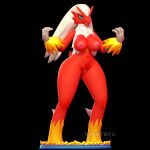 3d_(artwork) angry anthro black_background blaziken blue_eyes breasts butt claws digital_media_(artwork) female fire generation_3_pokemon genitals hi_res nintendo nipples nonotoys pinup pokemon pokemon_(species) pose pussy red_body simple_background solo