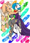  2018 anthro breasts butt clothed clothing digital_drawing_(artwork) digital_media_(artwork) dress eyelashes female female/female fur gardevoir hair long_ears long_eyelashes looking_at_viewer lopunny nintendo pants pok&eacute;mon pok&eacute;mon_(species) rabbit rabit servaart simple_background smile video_games 