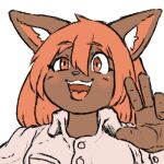 anthro blush canid canine canis clothed_male female gesture komenuka_inaho kouitirou_(komenuka_inaho) low_res mammal open_mouth smile solo upper_body v_sign wolf