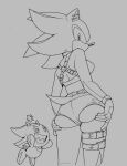 &lt;3 &lt;3_eyes anthro arrow_hearted butt chao_(sonic) clothing crop_top crossgender duo eulipotyphlan female fingerless_gloves gloves handwear hedgehog hi_res leg_strap line_art looking_back mammal sega shadow_the_hedgehog sharp_teeth shirt sonic_the_hedgehog_(series) teeth topwear underwear