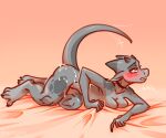6:5 aftermath anthro barefoot bedding bedding_background bigmoon206 blush bodily_fluids breasts choker claws cum feet female genital_fluids grey_body grey_scales horn jewelry kobold kuki looking_up necklace scales solo spots spotted_body tail tail_motion tailwag text