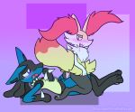  anthro blue-rum blush braixen butt chest_tuft drooling duo dup female fluffy fluffy_tail hi_res inner_ear_fluff lucario male male/female nintendo on_top paws penis pok&eacute;mon pok&eacute;mon_(species) reverse_cowgirl_position riding saliva sex simple_background spikes tongue tuft video_games 