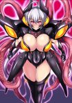  1girl ahoge armor blush breasts corruption dark_persona glowing_eyes horns huge_breasts nega96396 red_eyes senki_zesshou_symphogear smile solo tentacle twintails very_long_hair yukine_chris 