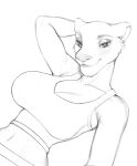 anthro big_breasts bra bread-n-butter breasts clothed clothing digital_media_(artwork) felid female hi_res lion looking_at_viewer mammal navel pantherine smile sports_bra topwear underwear
