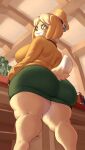 2024 absurd_res animal_crossing anthro bell big_breasts big_butt black_nose blonde_hair bottomwear breasts butt canid canine canis clothed clothing domestic_dog dotil eyebrows eyelashes female fully_clothed fur furgonomics hair hi_res huge_butt inside isabelle_(animal_crossing) low-angle_view mammal multicolored_body multicolored_fur nintendo shih_tzu short_hair skirt smile solo standing sweater thick_thighs topwear toy_dog two_tone_body two_tone_fur white_body white_fur wide_hips yellow_body yellow_fur