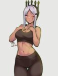  1girl alternate_costume aversa_(fire_emblem) bare_shoulders crop_top dark-skinned_female dark_skin fire_emblem fire_emblem_awakening highres navel red_eyes rotomdocs sportswear white_hair 