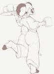 2024 absurd_res anthro blep bovid caprine clothed clothing curved_horn digital_media_(artwork) female fully_clothed goat hi_res holding_mug holding_object hooves horn looking_at_viewer looking_back looking_back_at_viewer mammal mug simple_background solo tohupo tongue tongue_out white_background