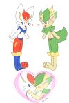 2:3 absurd_res ambiguous_gender anthro cinderace duo fur generation_8_pokemon green_body green_fur hi_res kissing lagomorph mammal mr_fuwa nintendo pal_(species) palworld paws pokemon pokemon_(species) red_body red_eyes red_fur simple_background verdash white_body white_fur