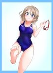  1girl blue_eyes breasts brown_hair competition_swimsuit goggles highres looking_at_viewer love_live! love_live!_sunshine!! one-piece_swimsuit short_hair simple_background solo swimsuit thighs watanabe_you wavy_hair yunite68 