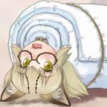  :3 animal_ears blonde_hair blush bow bowtie cat_ears commentary_request glasses kemono_friends looking_at_viewer margay_(kemono_friends) multicolored_hair open_mouth restrained rope short_hair smile solo sumaki_(action) t_jiroo_(ringofriend) 