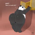 angry_expression angry_eyes anthro ass_up bear big_butt black_and_white_fur black_body black_ears black_eyes black_fur black_nose butt cartoon_network dialogue epic_derzito fur giant_panda hi_res male mammal nude open_mouth overweight overweight_anthro overweight_male panda_(wbb) presenting presenting_hindquarters rear_view simple_background solo solo_focus standing text thick_thighs tiptoeing tiptoes we_bare_bears white_body white_fur wide_hips