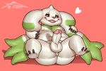 anthro balls bandai_namco beady_eyes belly blep blush butt digimon digimon_(species) erection fur genitals horn humanoid_genitalia humanoid_penis long_ears male moobs navel nipples nude penis perineum slightly_chubby solo terriermon tongue tongue_out white_body white_fur zi_ran