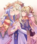  3girls babykatafan blue_hair blush breasts commission commissioner_upload crossover dress fire_emblem fire_emblem:_three_houses fire_emblem_awakening fire_emblem_engage flower girl_sandwich green_eyes green_hair hair_flower hair_ornament highres holding_hands in-franchise_crossover interlocked_fingers jewelry kiss kissing_cheek long_hair lumera_(fire_emblem) multiple_girls pointy_ears ponytail rhea_(fire_emblem) sandwiched smile tiara tiki_(adult)_(fire_emblem) tiki_(fire_emblem) trait_connection yuri 