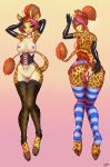  2018 anthro anus areola armwear butt celine_louison clothing corset dakimakura_design digital_media_(artwork) elbow_gloves female giraffe gloves gradient_background hair hi_res legwear lingerie looking_back mammal miniskirt nipple_piercing nipples oughta piercing pussy simple_background skirt smile striped_legwear stripes 