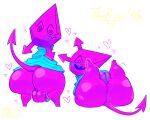 &lt;3 2023 2_horns 3_toes anthro anus armless backsack balls big_butt blue_clothing blue_hair blue_shirt blue_topwear blush butt clothing deltarune digital_creature duo english_text feet female genitals hair horn huge_butt humanoid_genitalia humanoid_penis humanoid_pussy ko-fi lying male on_back open_mouth palomine penis pink_body pink_skin pubes pussy shirt short_stack signature spade_tail spiral_eyes standing tail text thick_thighs toes topwear undertale_(series) virovirokun