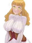  1girl black_clover blunt_bangs blush breasts earrings highres jewelry large_breasts long_hair mimosa_vermillion open_mouth orange_hair rizaavana simple_background solo white_background yellow_eyes 