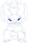  2011 4_arms 4_toes alien antennae blue_and_white chest_tuft claws digital_drawing_(artwork) digital_media_(artwork) dipstick_antennae disney english_text ero_jasper_(artist) experiment_(species) fur head_tuft lilo_and_stitch looking_at_viewer monochrome multi_arm multi_limb nude open_mouth profanity simple_background sketch small_tail solo squint stitch text toes tuft white_background 